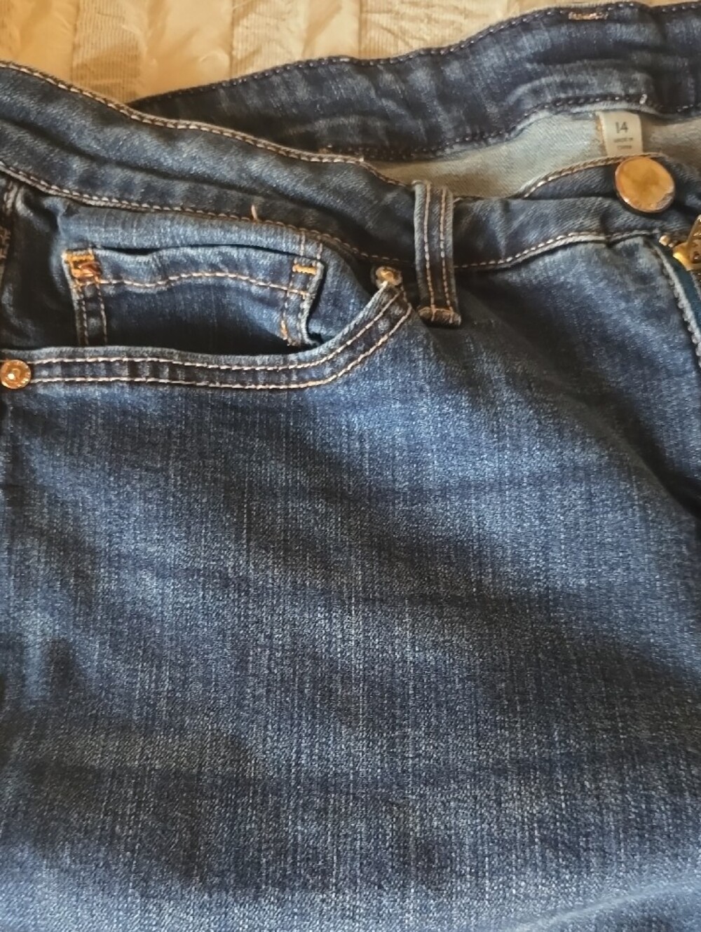 Seven7 Indigo Blue Denim Shorts with Tan Accent - Picture 2 of 8